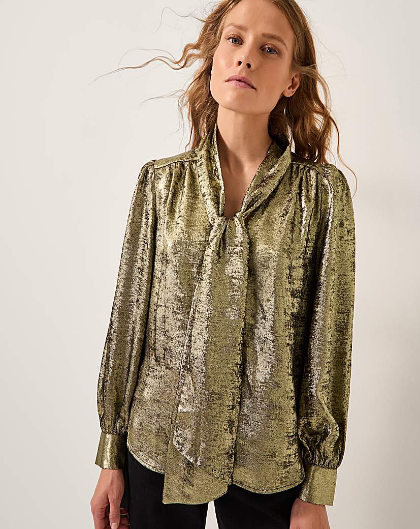 New In - Monsoon Milena Metallic Tie Neck Blouse
