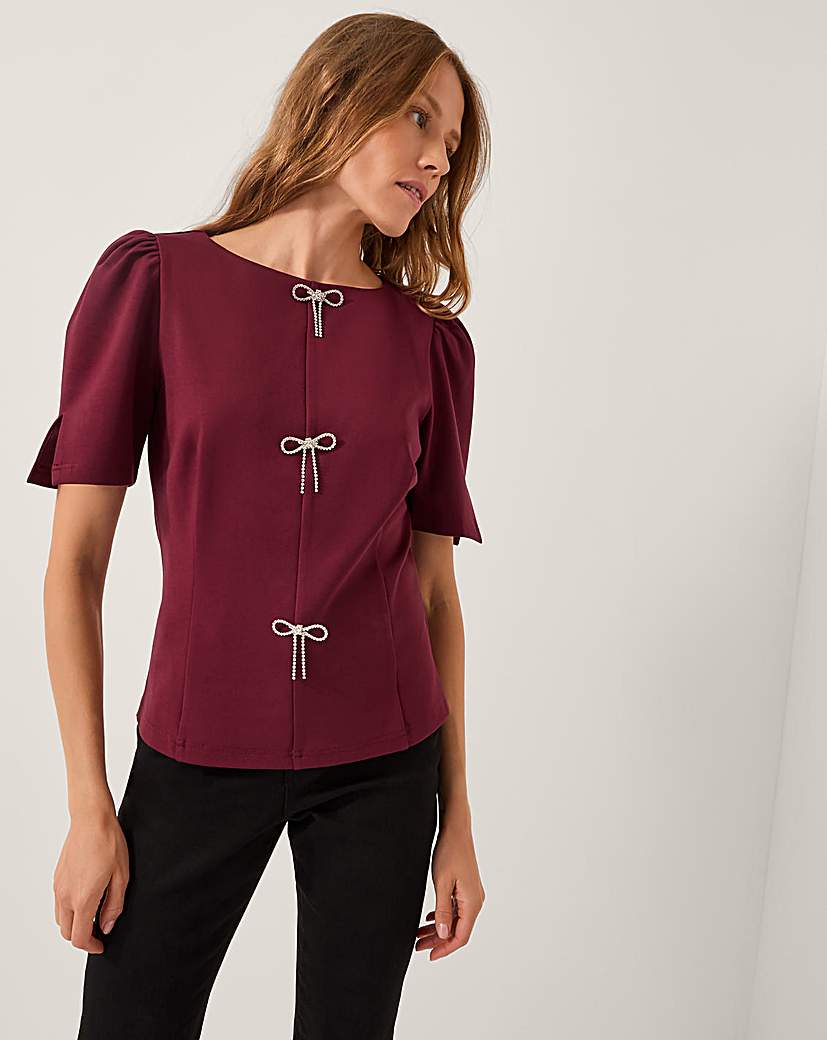 New In - Monsoon Brooke Diamante Bow Ponte Top