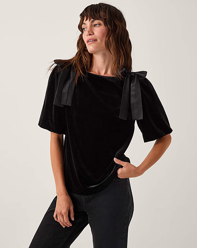 New In - Monsoon Vittoria Bow Velvet T-Shirt