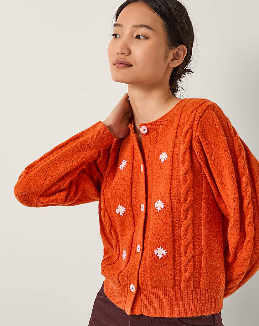 New In - Monsoon Enya Floral Cable Knit Cardigan