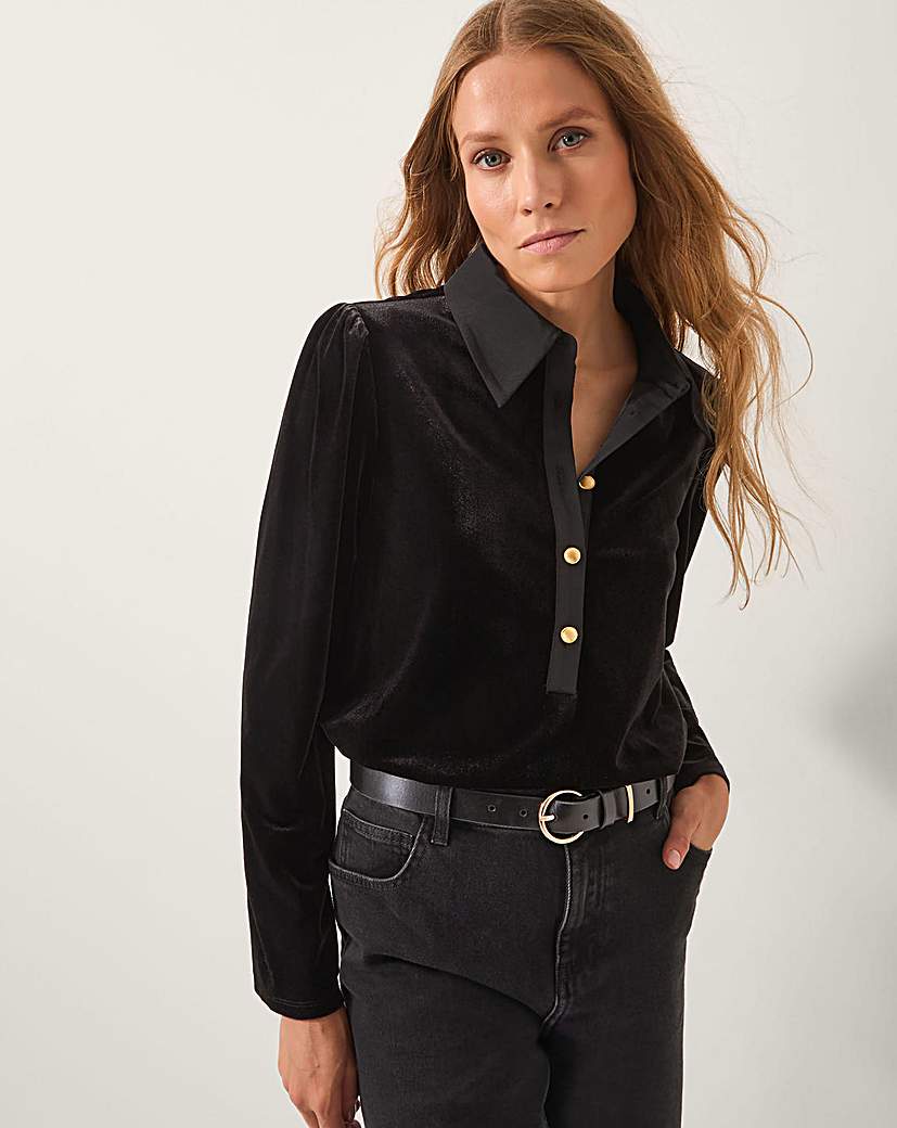 New In - Monsoon Clay Collar Velvet Blouse