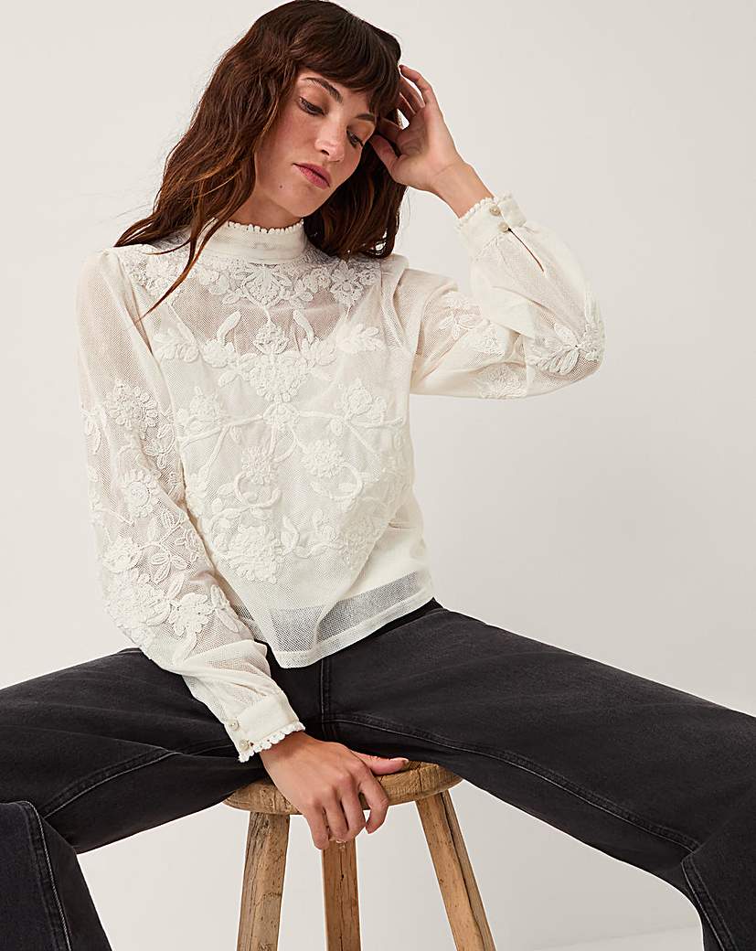 New In - Monsoon Leni High Neck Mesh Blouse