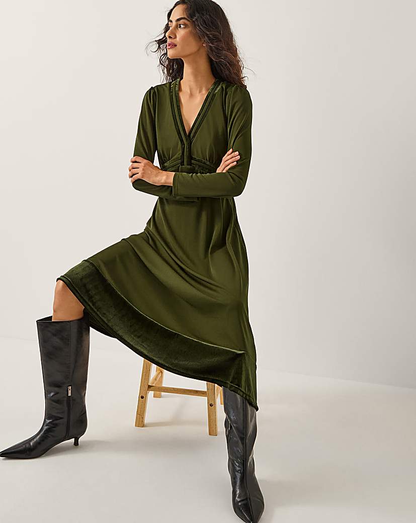 New In - Monsoon Viv Velvet Trim Midi Dress