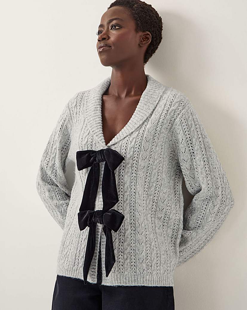 New In - Monsoon Bria Bow Cable Knit Cardigan