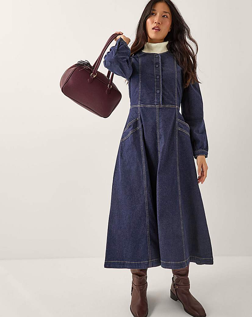 New In - Monsoon Vivian Button Denim Midi Dress