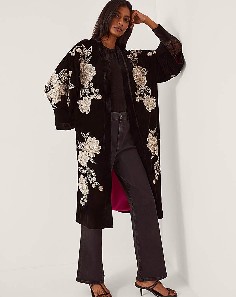 New In - Monsoon Fia Floral Velvet Kimono