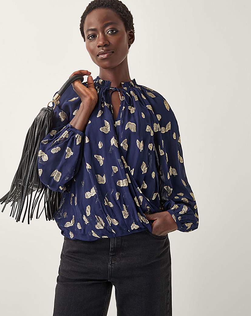 New In - Monsoon Angela Leaf Print Wrap Blouse