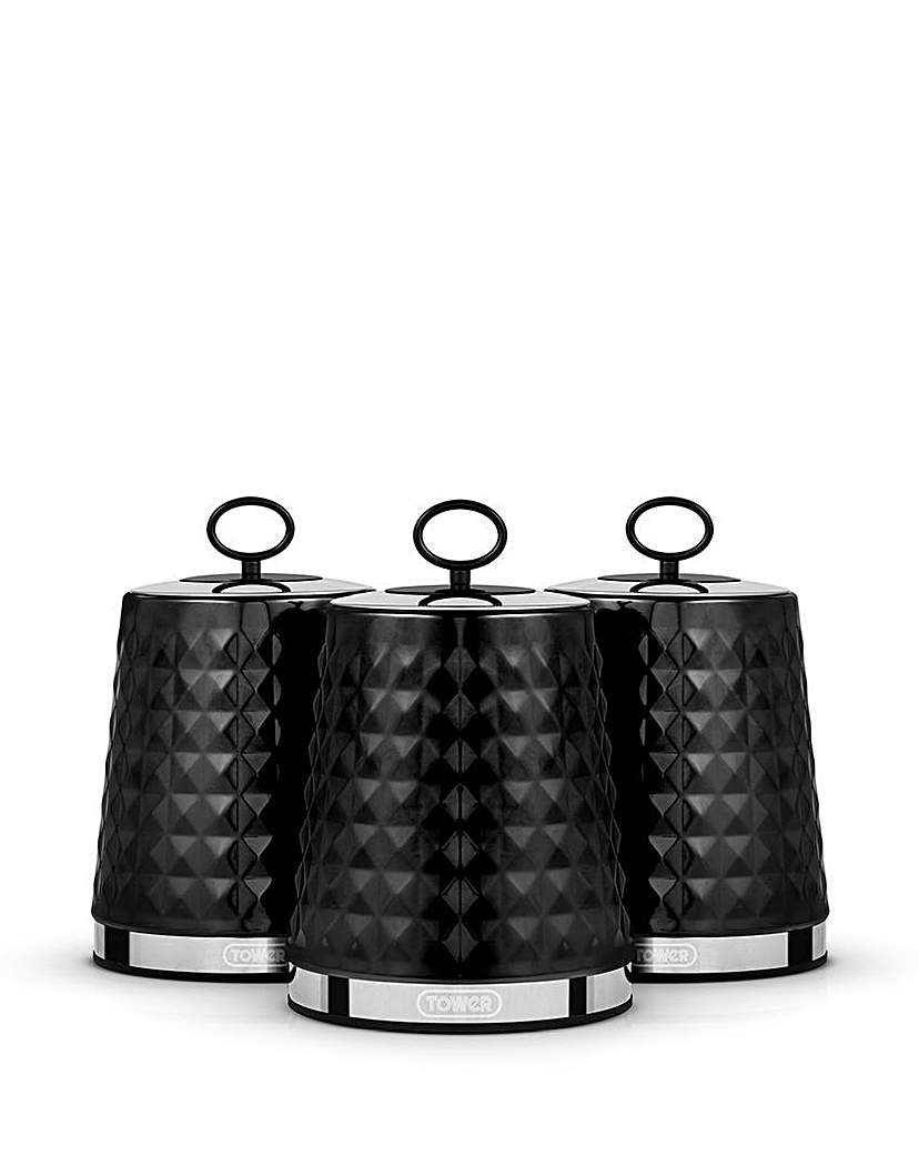 Tower Solitaire Set of 3 Canisters-Black