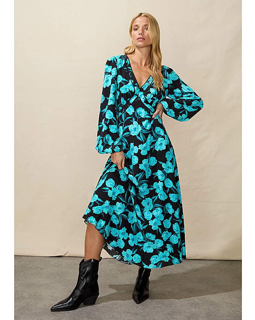 Ro&Zo Floral V Neck Midi Dress