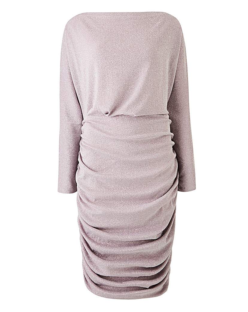 AX Paris Glitter Ruched Bodycon Dress - Silver