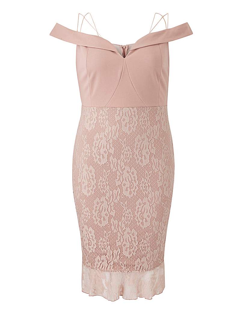 AX Paris Lace Contrast Frill Hem Dress - Mink