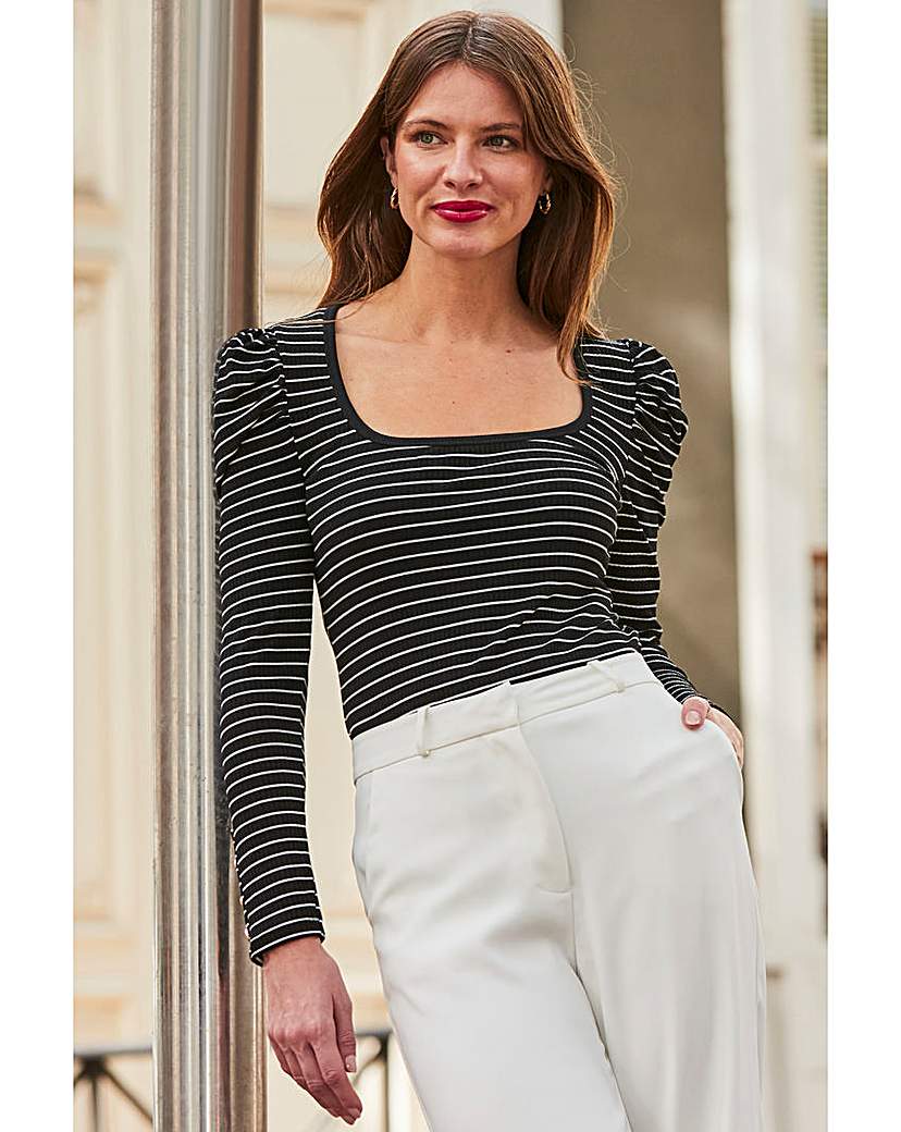 Sosandar Stripe Ruched Shoulder Top