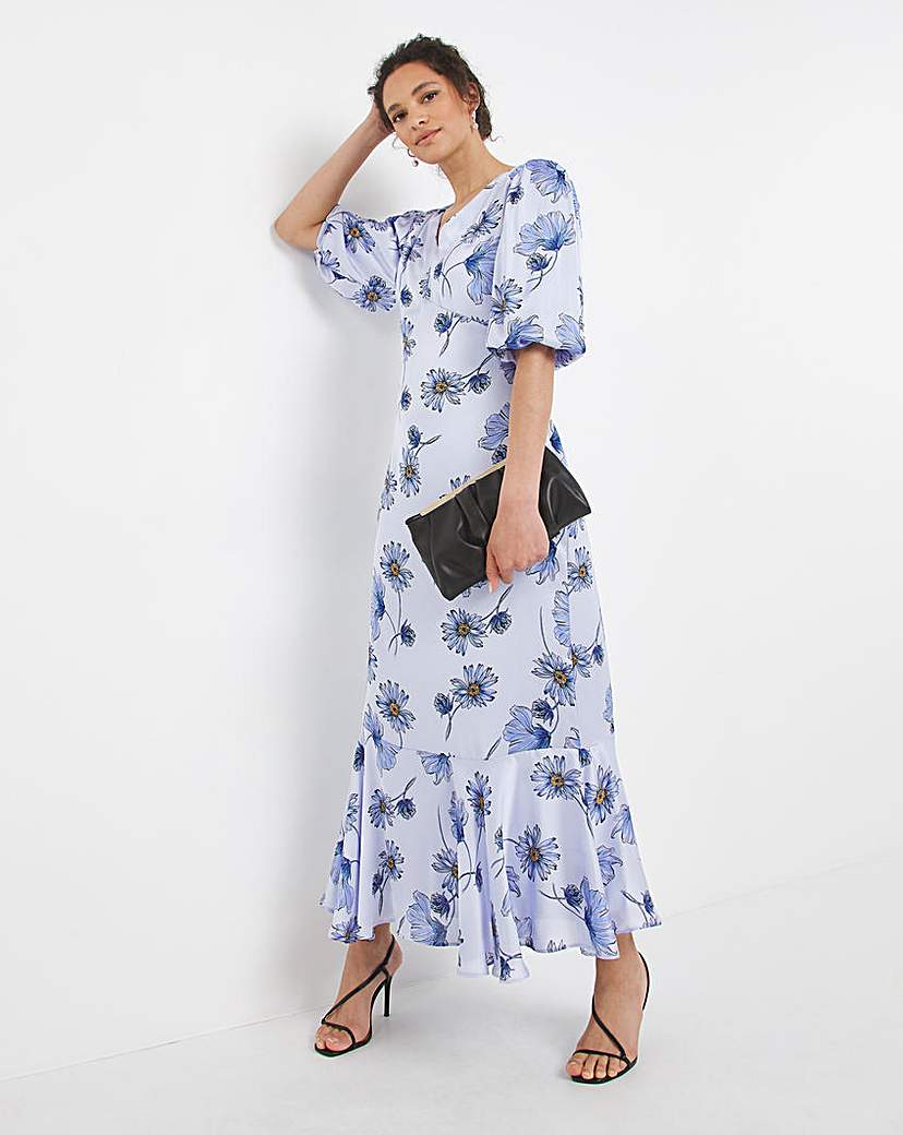 Joanna Hope Satin Puff Sleeve Midi Dress