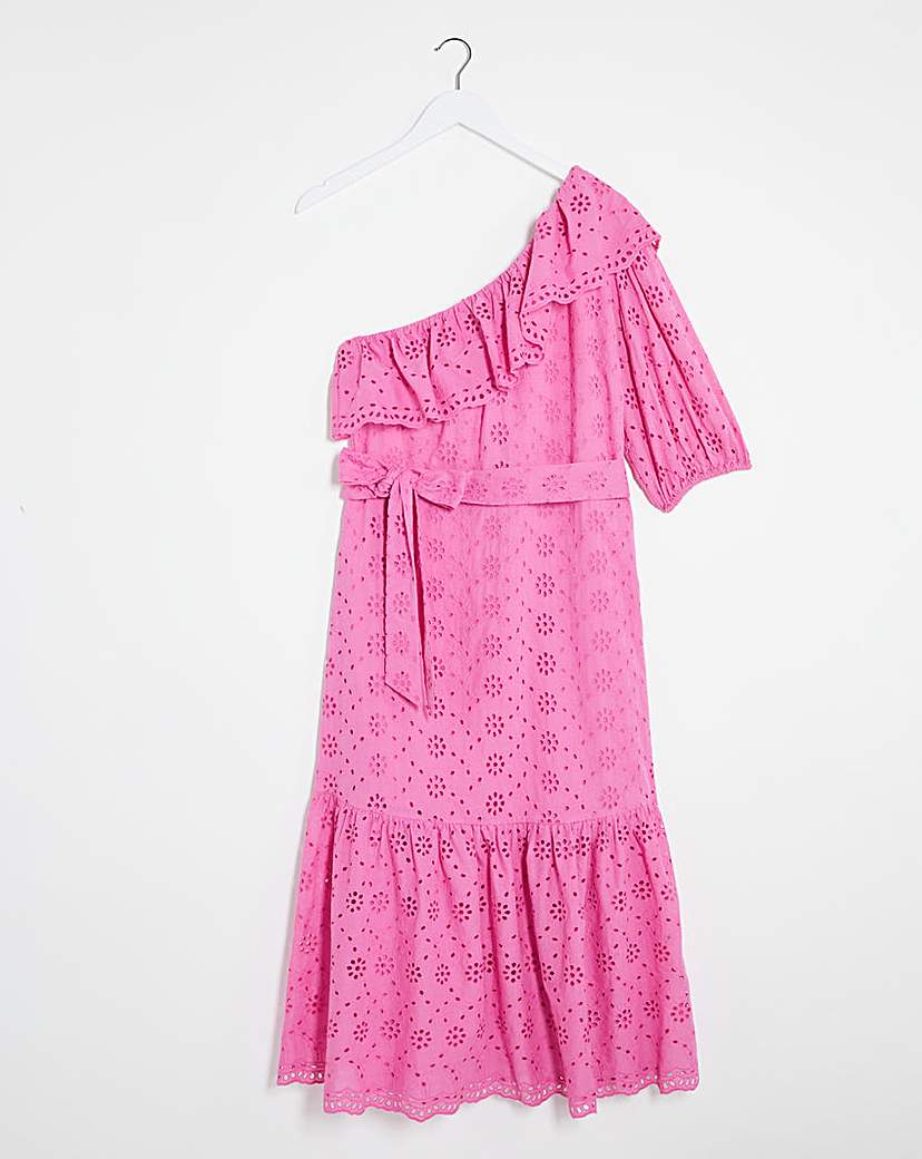 One Shoulder Broderie Dress