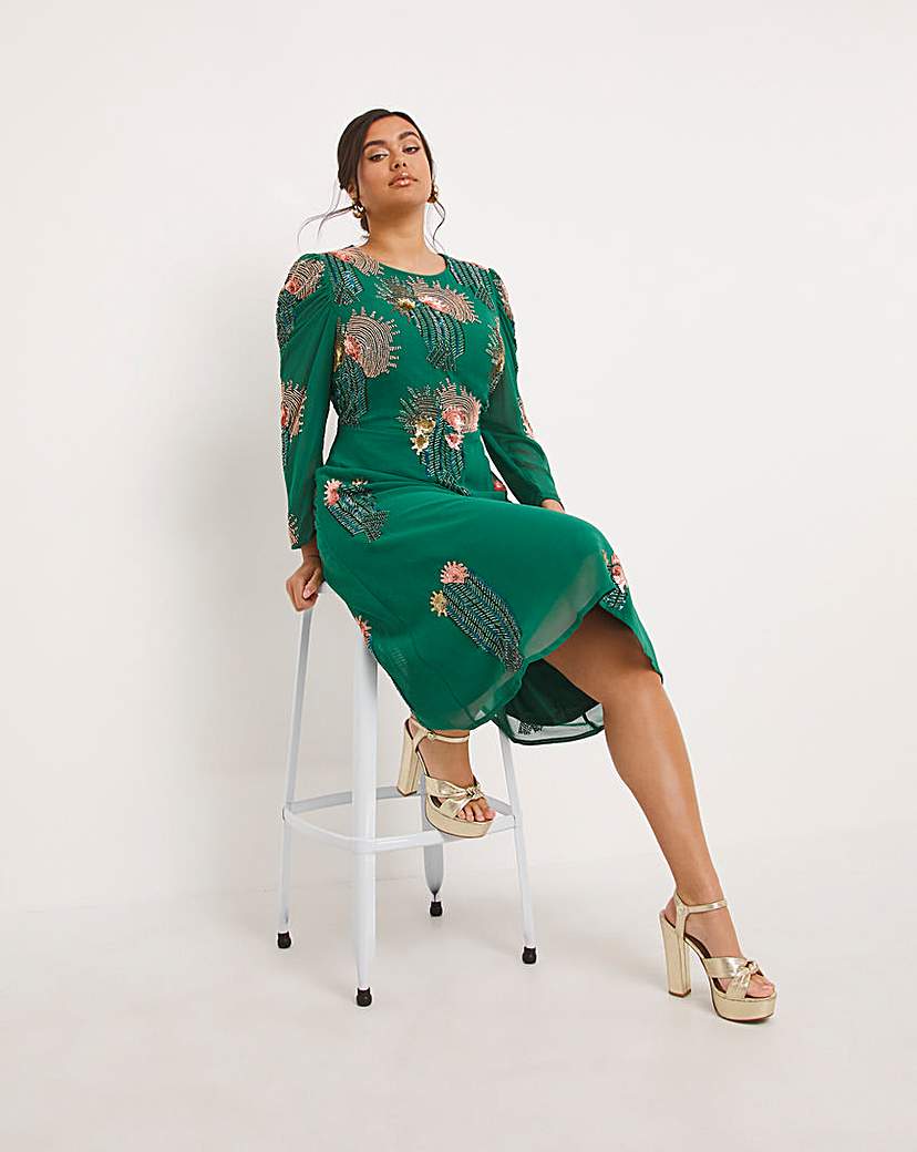 Joanna Hope Peacock Deco Beaded Dress