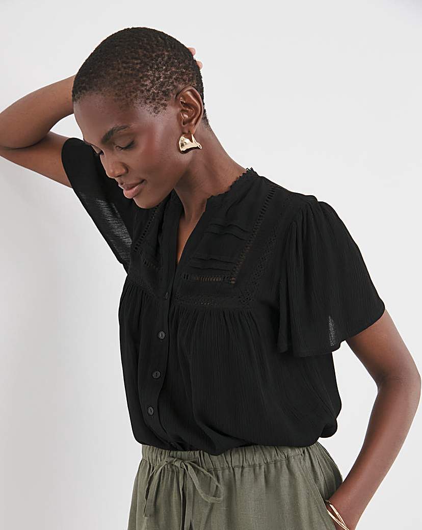 New In - Crinkle Ladder Insert Blouse