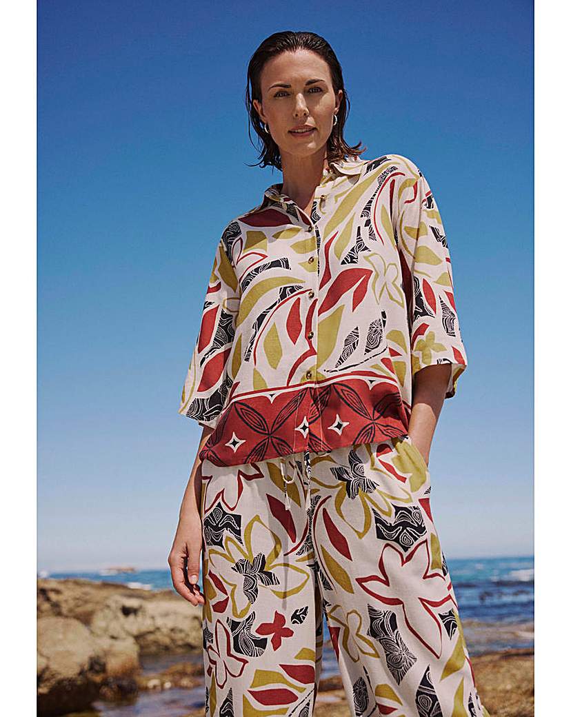 Printed Linen Mix Half Sleeve Shirt