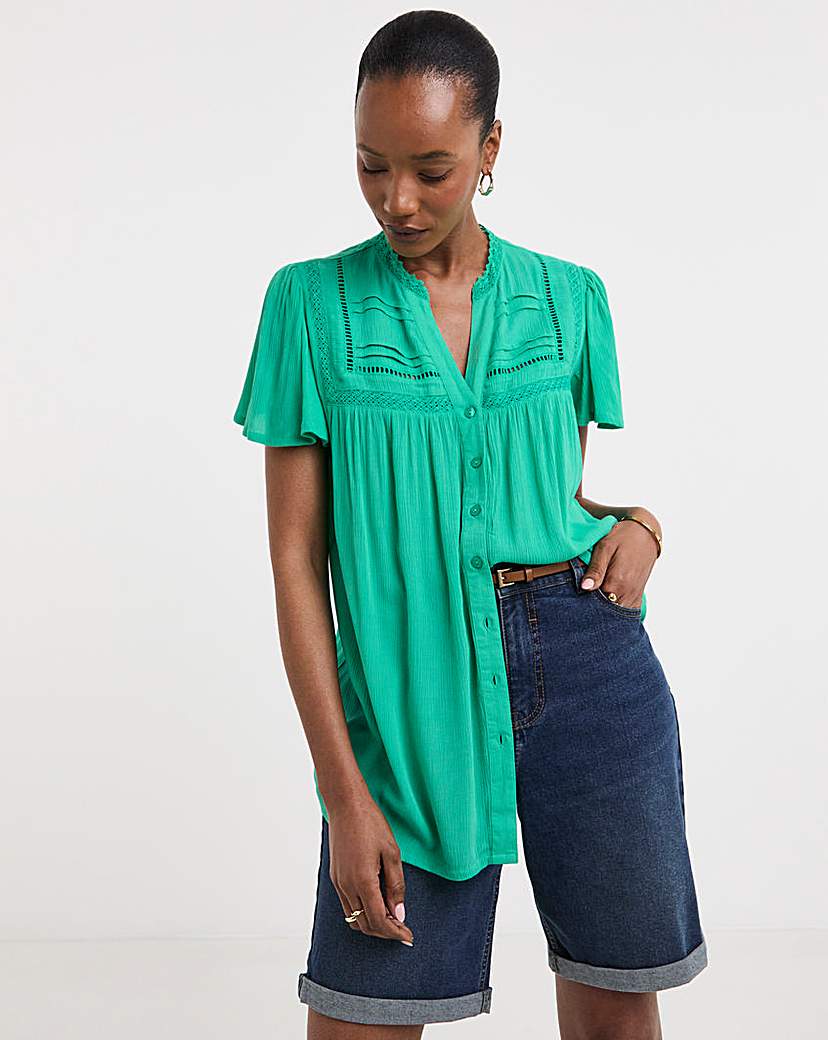 Textured Crinkle Ladder Insert Blouse