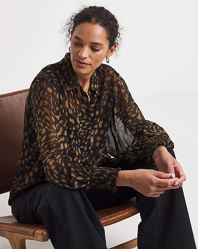 New In - Printed Sleeve Shirred Cuff Shirt