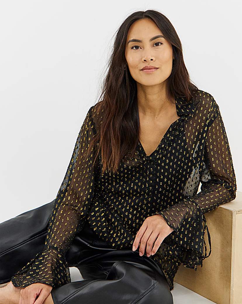 New In - Metallic Spot Frill Cuff Blouse