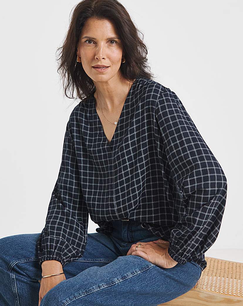 Twill Button Through Check Blouse