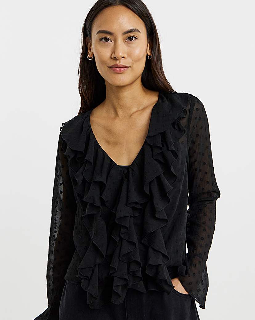 New In - Dobby Ruffle Front Blouse