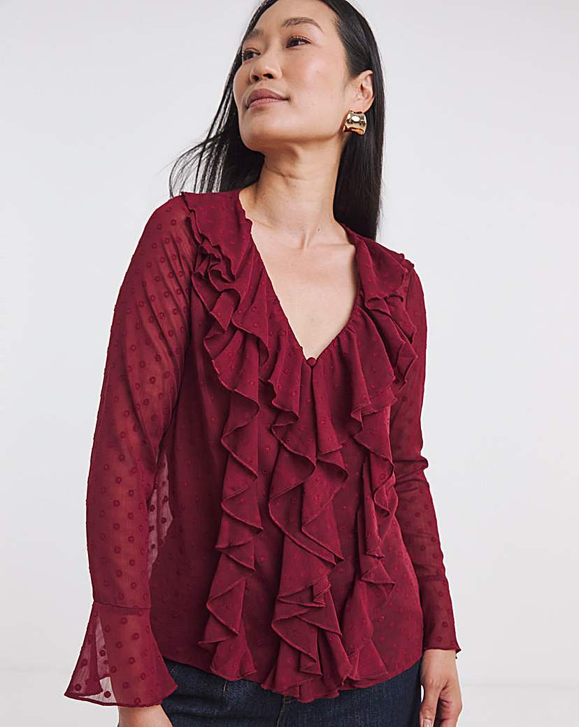 New In - Dobby Ruffle Front Blouse