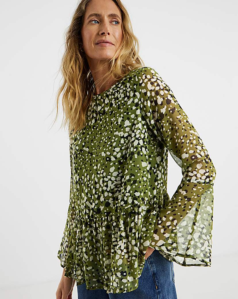 New In - Trumpet Sleeve Peplum Blouse