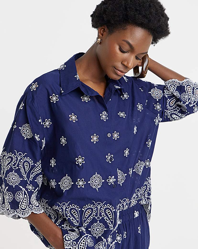 Embroidered Border Shirt Navy JD Williams Size …