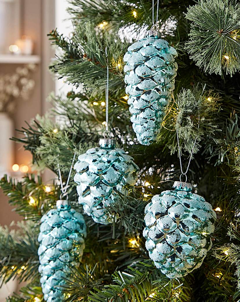 Blue Glass Pine Cones- Set of 6