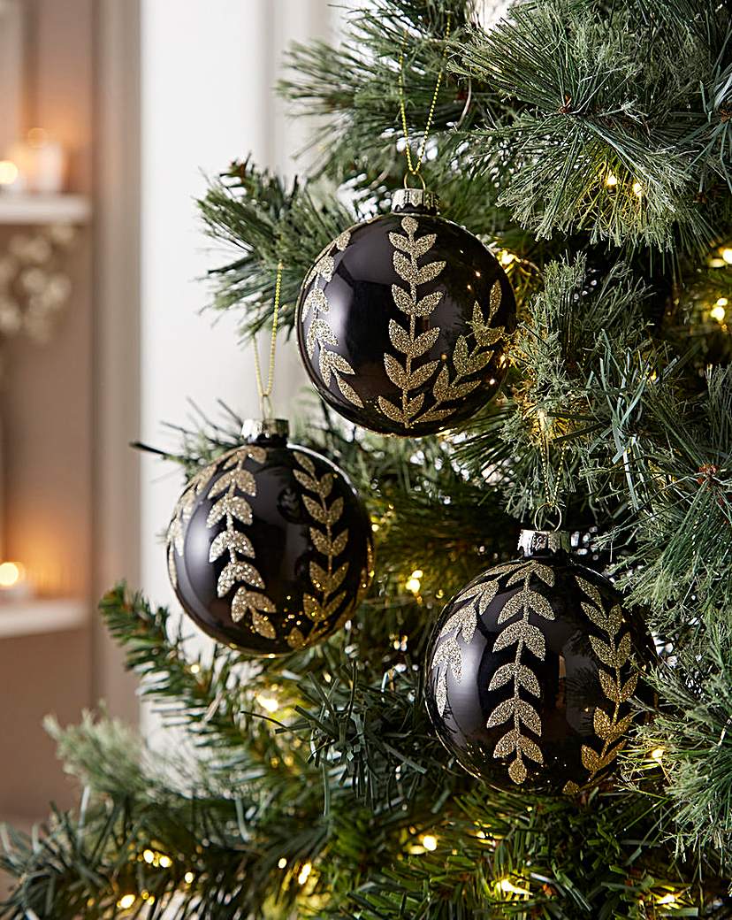 6 Black & Gold Leaf Baubles