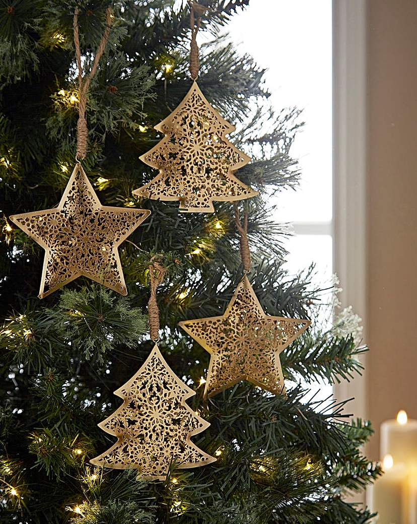 6 Metal Star and Tree Baubles