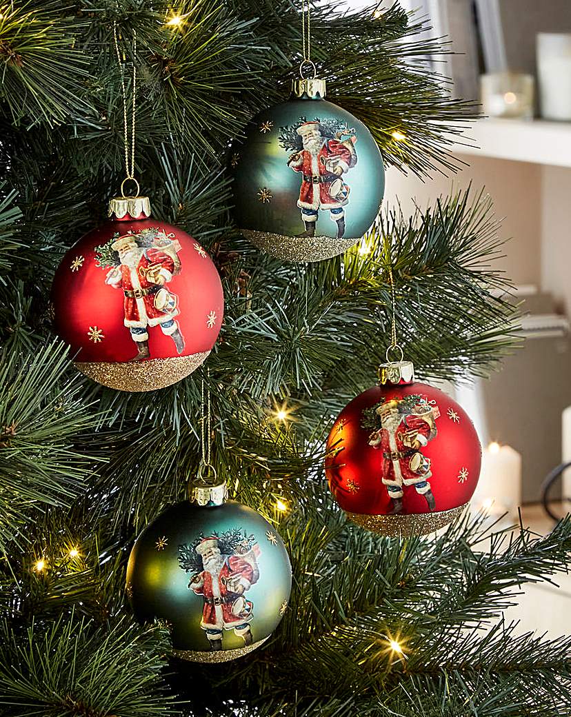 Nostalgia Santa Glass Baubles - Set of 2