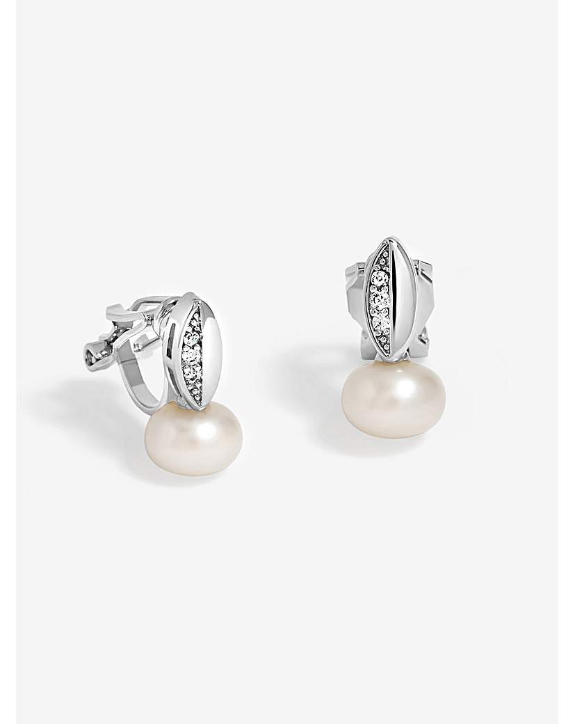 "Jon Richard Rhodium CZ Pearl Earrings"