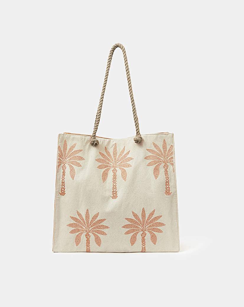 New In - Accessorize Palm Embroidered Beach Bag