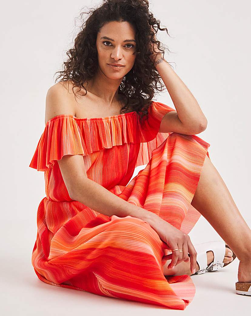 "Summer Plisse Bardot Sun Dress"