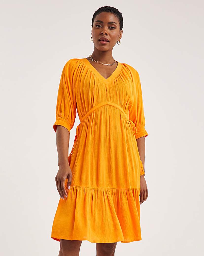 Crinkle Empire Tie Side Midi Dress