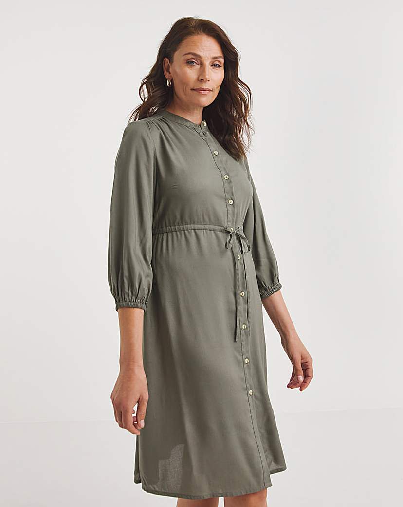 Viscose Twill Drawstring Shirt Dress