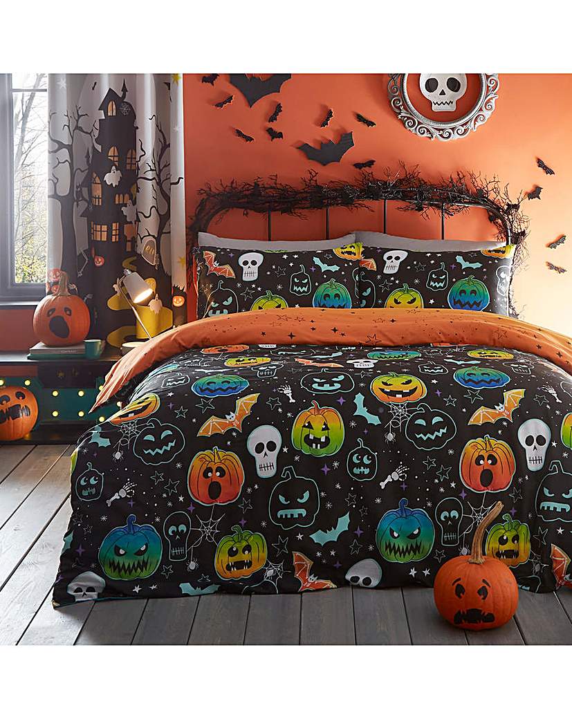 Kids Scary Pumpkins Duvet Set Black