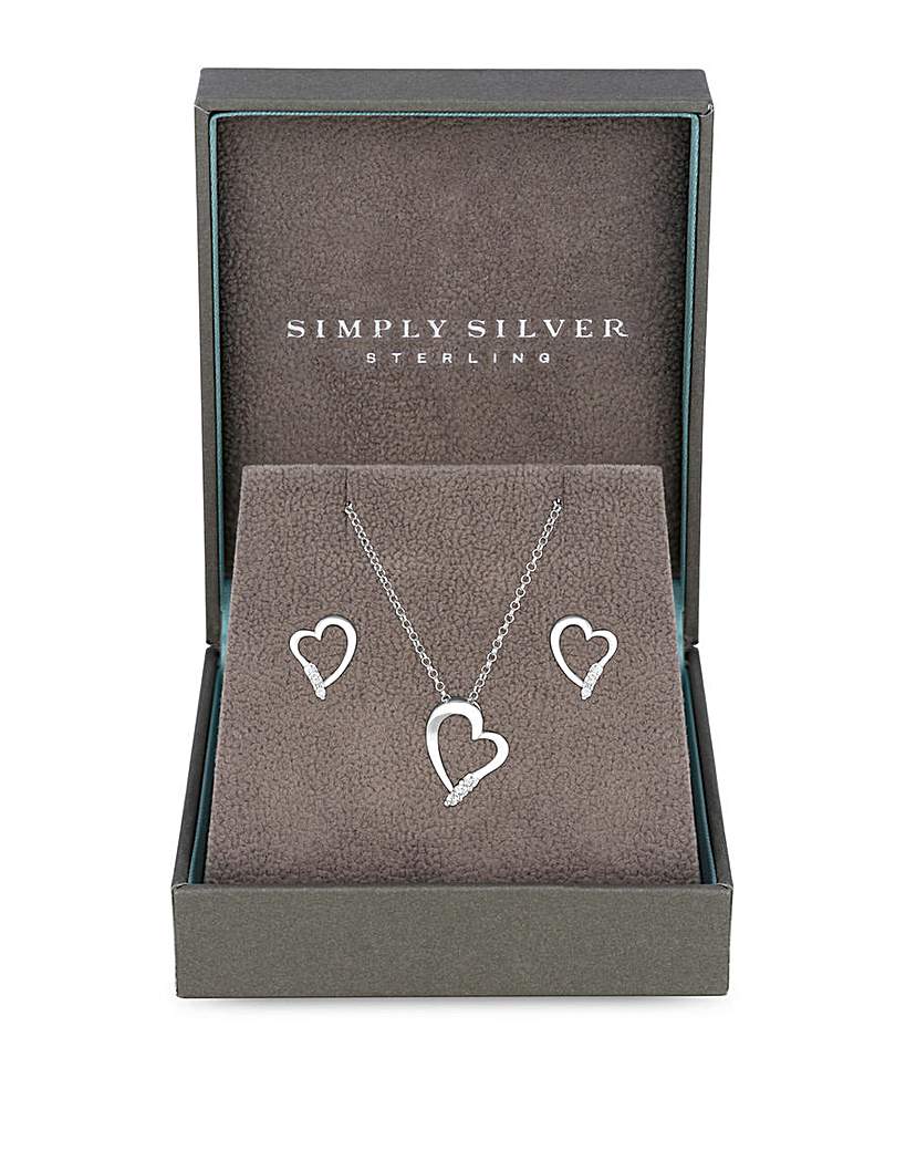 Simply Silver Heart Pendant Set