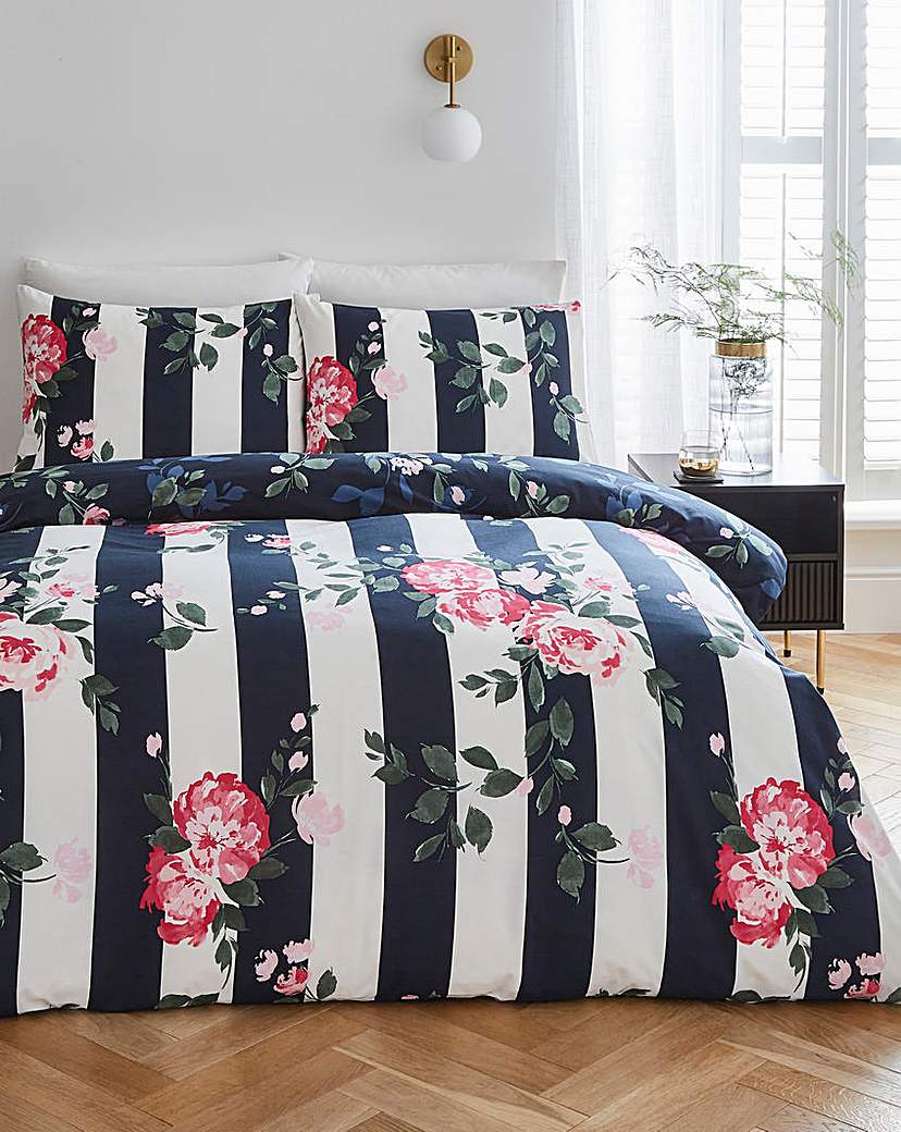 Joanna Hope Floral Stripe Duvet Set WhiteNavy …