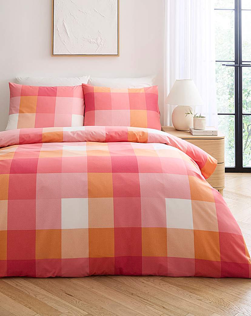 Darcy Check Cotton Blend Duvet Set Pink …