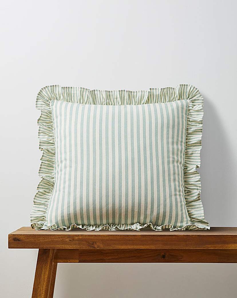 Raleigh Striped Ruffled Cushion Green JD Williams …