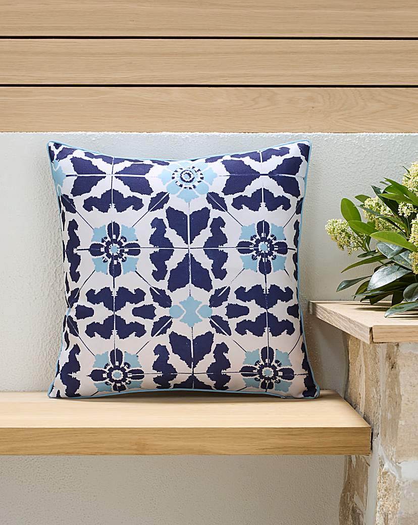 Tile Print Outdoor Cushion with Stripe Blue …