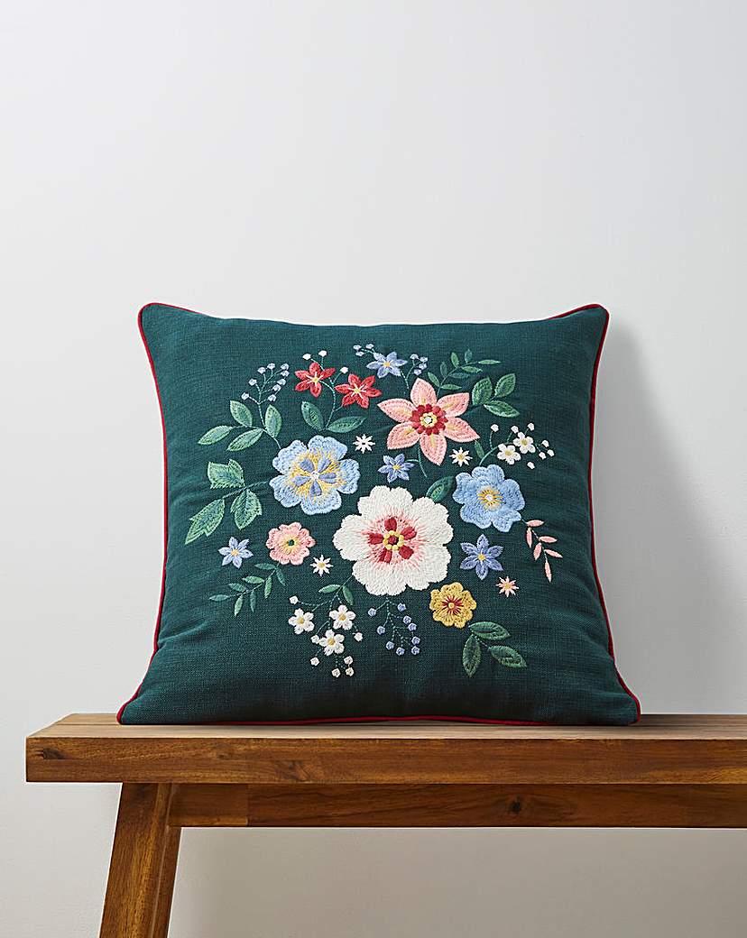 Bella Embroidered Floral Cushion Green JD Williams …