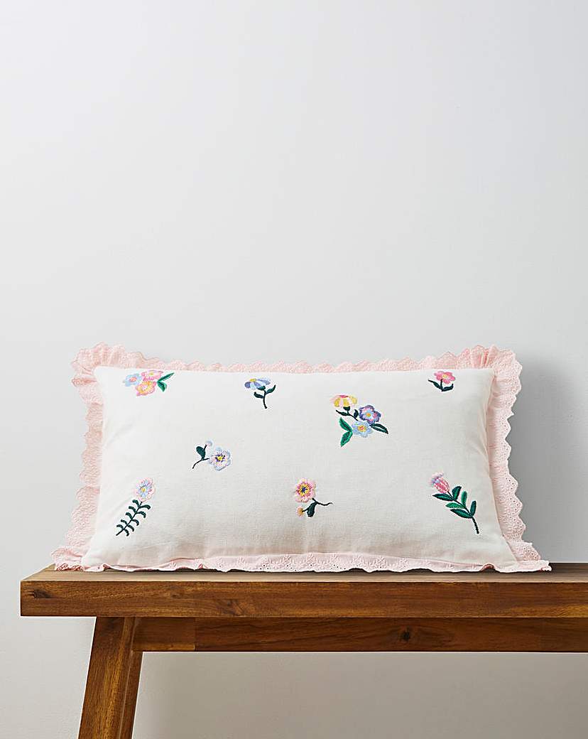 Ivy Floral Embroidered Boudoir Cushion Multi JD …