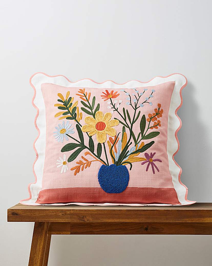 Lynn Floral Cushion with Scalloped Edge Multi …