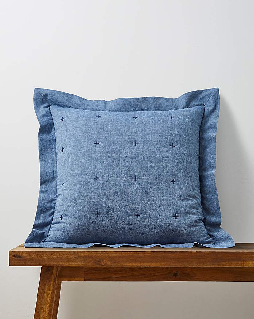 Nola Cotton Quilted Ruffled Edge Cushion Blue …