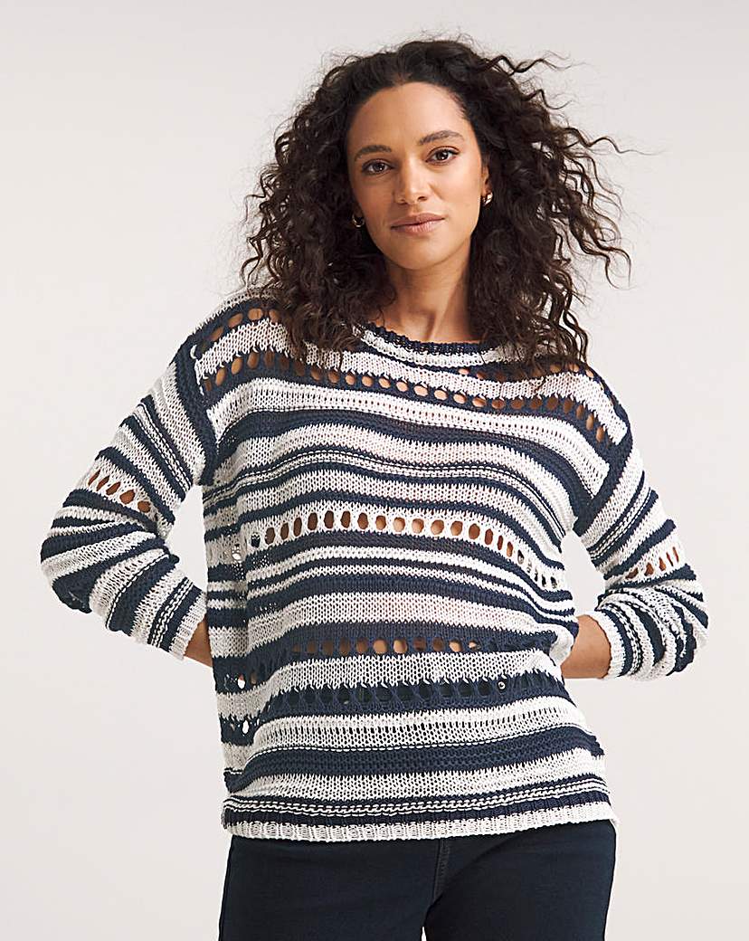 Navy & Cream Stripe Crochet Jumper