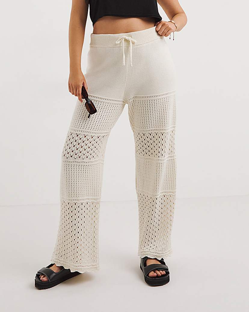 Cream Crochet Wide Leg Trouser